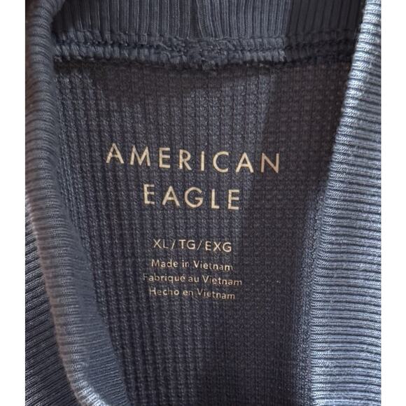 American Eagle AE Blue XL Long-Sleeve Cropped Hey Baby Mock Neck Tee Relaxed - Picture 3 of 7